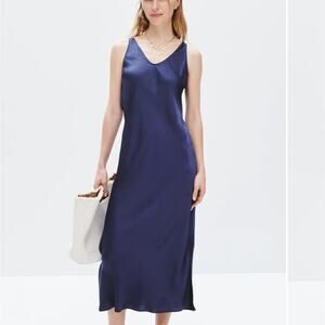 Nic+Zoe Blue Slip Midi Dress XS Tank Bias Cut Cocktail Minimalist Designer $158
